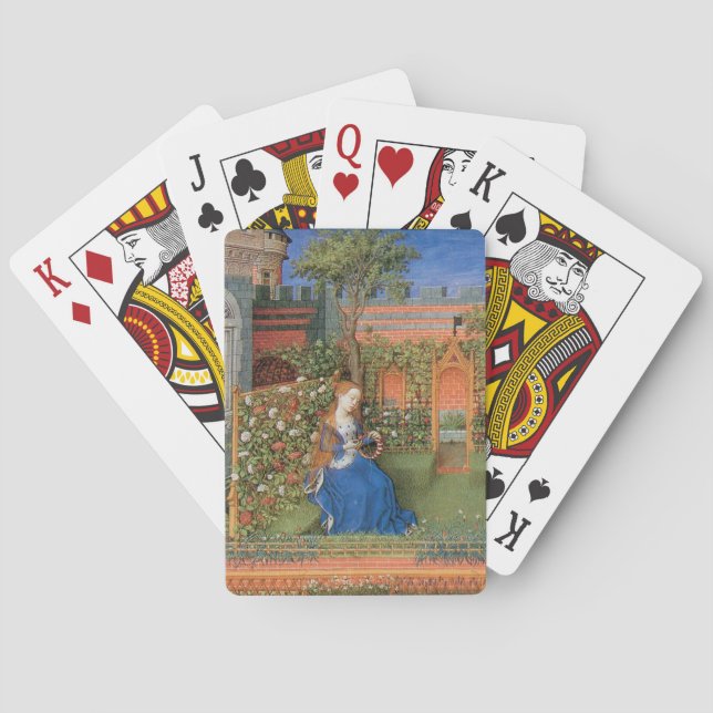 Medieval lady in rose garden playing cards (Back)