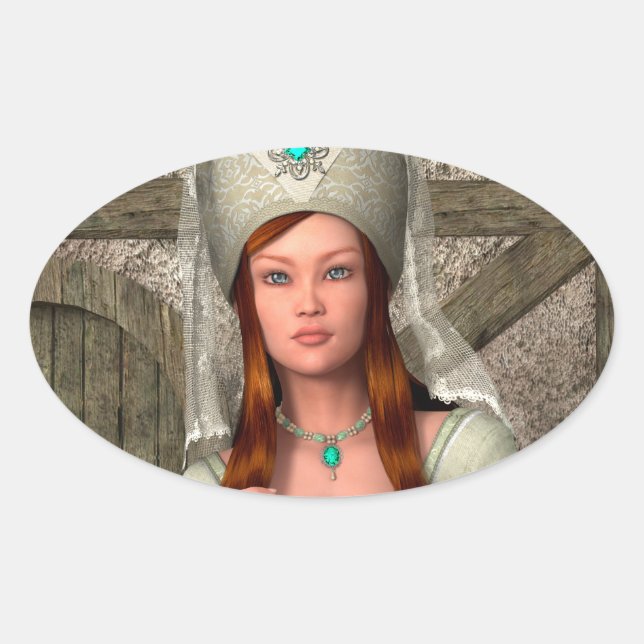 Medieval Lady  Oval Sticker (Front)