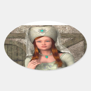 Medieval Lady Oval Sticker