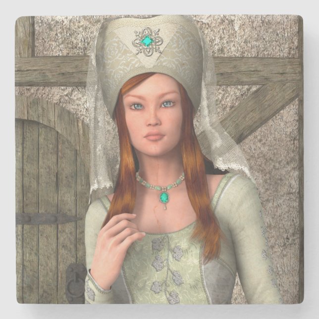 Medieval Lady  Stone Coaster (Front)