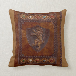 Medieval Leather Book Cover Lion Rampant Throw Pillow