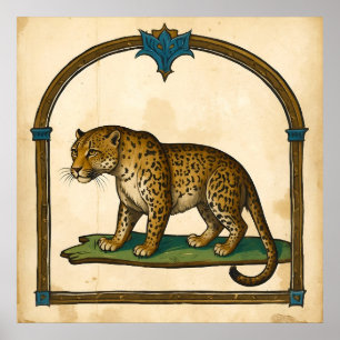 Medieval Leopard Illustration Old Art Poster