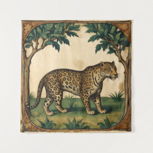 Medieval Leopard with Trees Nature Art Tapestry
