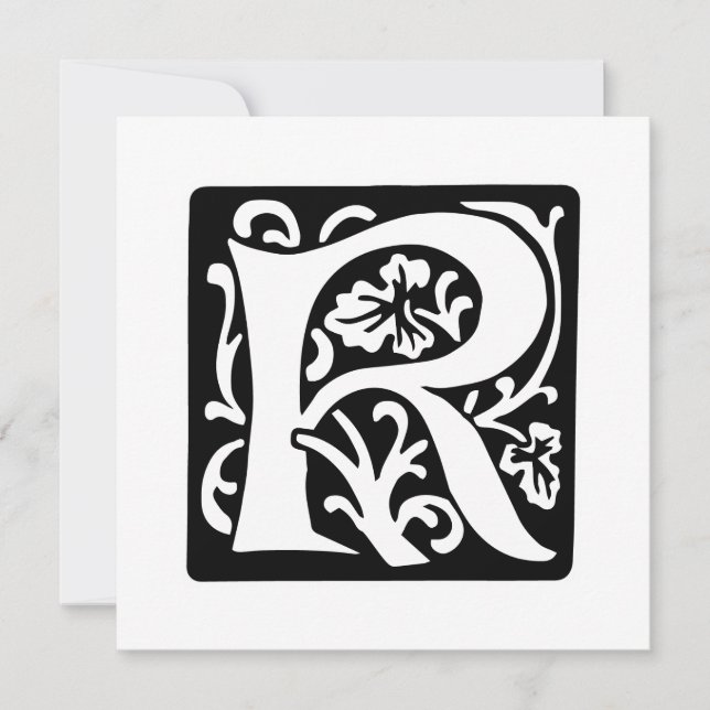 Medieval Letter R Monogram Black and White Invitation (Front)