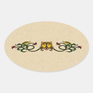 Medieval Lion Design Oval Sticker