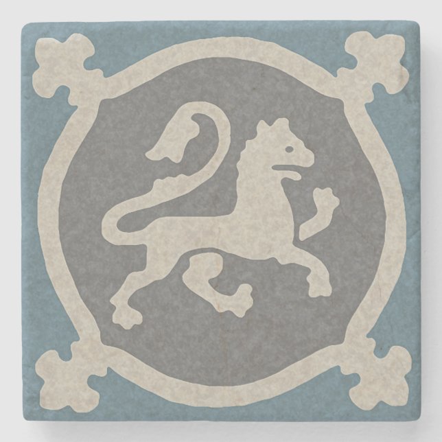 Medieval Lion Tile Stone Coaster (Front)