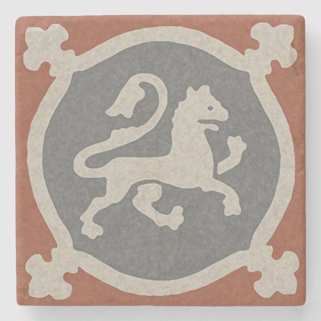 Medieval Lion Tile Stone Coaster (Front)