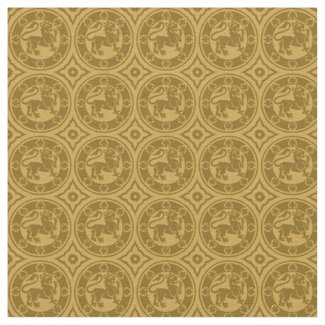Medieval Lions, Goldenrod Fabric (Close Up)