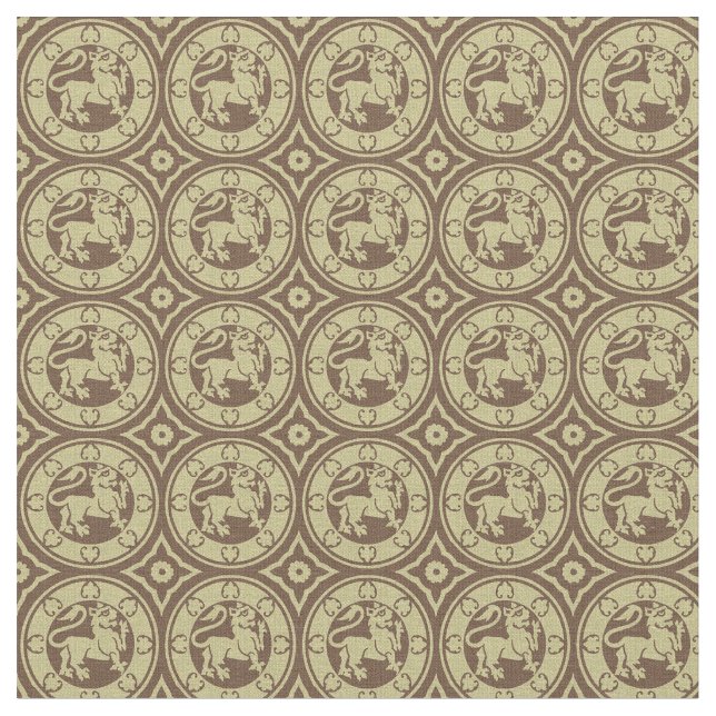 Medieval Lions, Light Brown Fabric (Close Up)