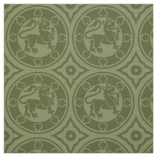 Medieval Lions, Olive Green Fabric