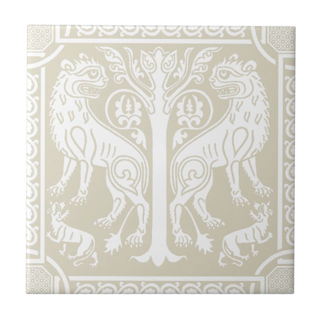 Medieval Lions & Tree Ceramic Tile (Front)
