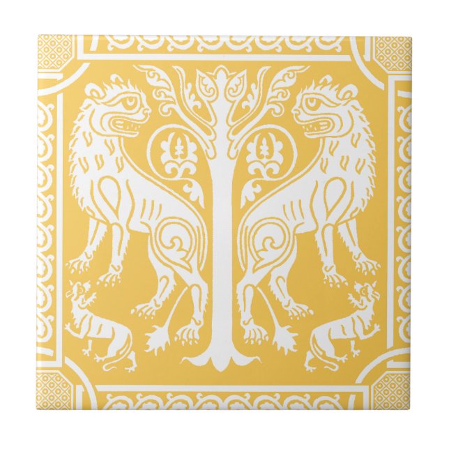 Medieval Lions & Tree Ceramic Tile (Front)