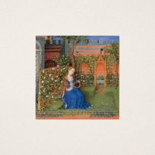 Medieval maiden in the castle rose garden