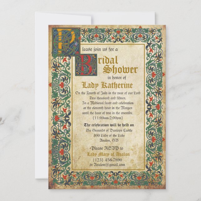 Medieval Manuscript Bridal Shower Invitation Card (Front)