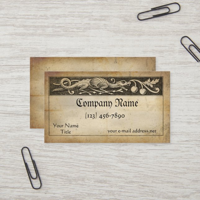 Medieval Manuscript Dragon Business Card (Front/Back In Situ)