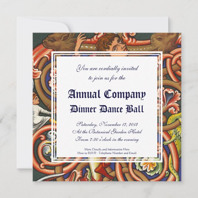 Medieval Manuscript Elegant Dancing Nobleman Invitation (Front)