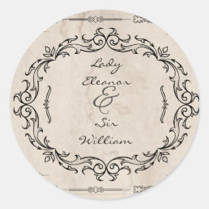 Medieval Manuscript Elegant Wedding Classic Round Sticker