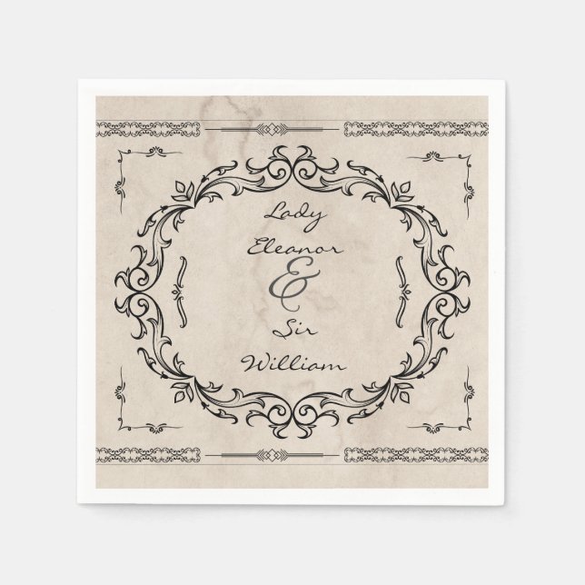 Medieval Manuscript Elegant Wedding Napkin (Front)