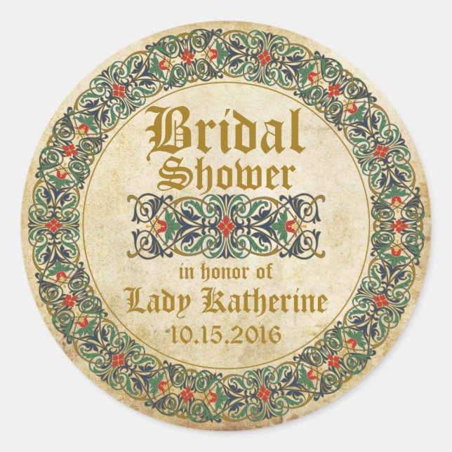 Medieval Manuscript Goth Bridal Shower Label (Front)