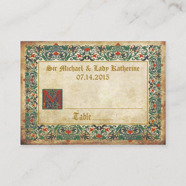 Medieval Manuscript Goth Wedding Place Cards (Front)
