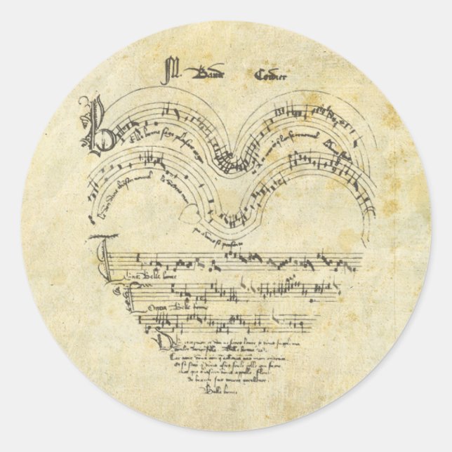 Medieval Manuscript Heart Classic Round Sticker (Front)
