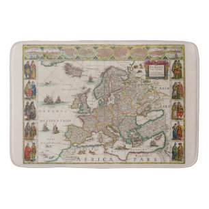 Medieval Map of Europe (by Willem Blaeu) Bath Mat