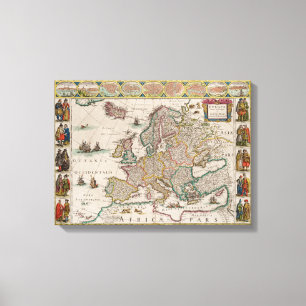 Medieval Map of Europe (by Willem Blaeu) Canvas Print