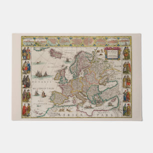 Medieval Map of Europe (by Willem Blaeu) Doormat
