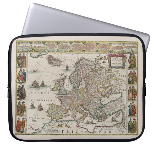 Medieval Map of Europe (by Willem Blaeu) Laptop Sleeve (Front)