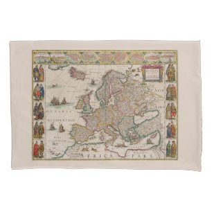 Medieval Map of Europe (by Willem Blaeu) Pillowcase