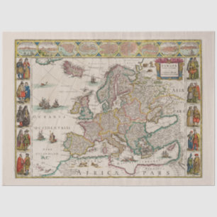 Medieval Map of Europe (by Willem Blaeu) Tissue Paper