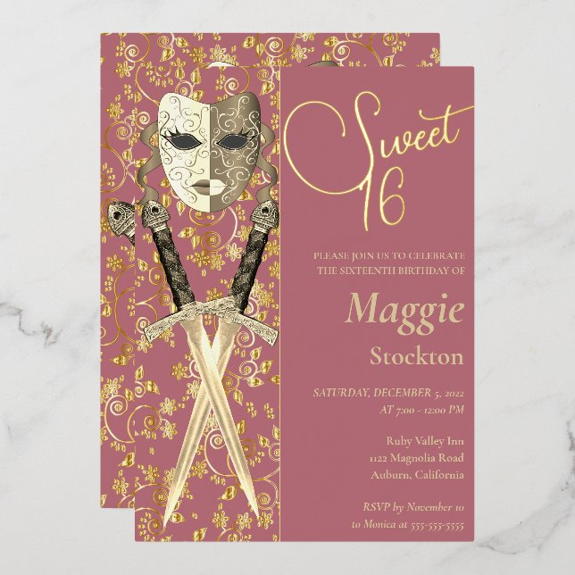 Medieval Masquerade Sweet 16 Invitation (Front/Back)