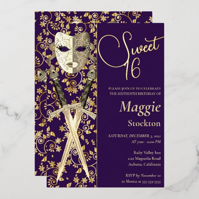 Medieval Masquerade Sweet 16 Invitation (Front/Back)