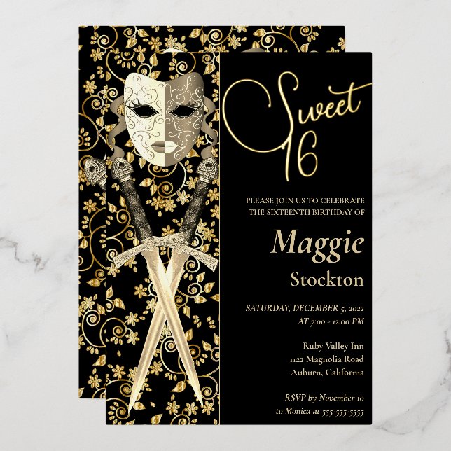 Medieval Masquerade Sweet 16 Invitation (Front/Back)