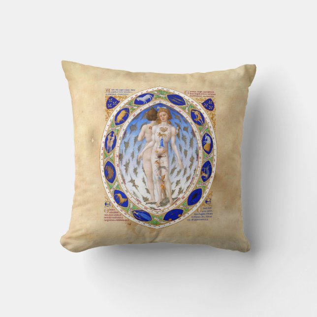 Medieval Medicine Astrology Alchemy Manuscript Throw Pillow (Front)