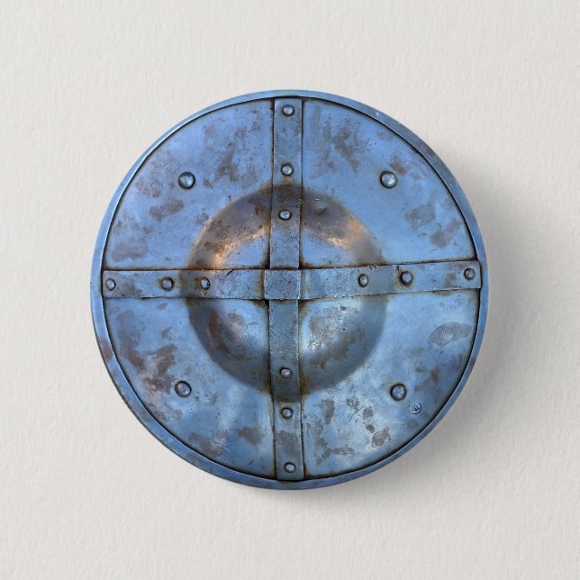 medieval metal shield weapon historic soldier war 2 inch round button (Front)
