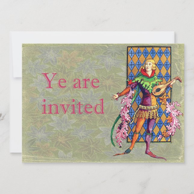 Medieval Minstrel and Lute Invitation (Front)
