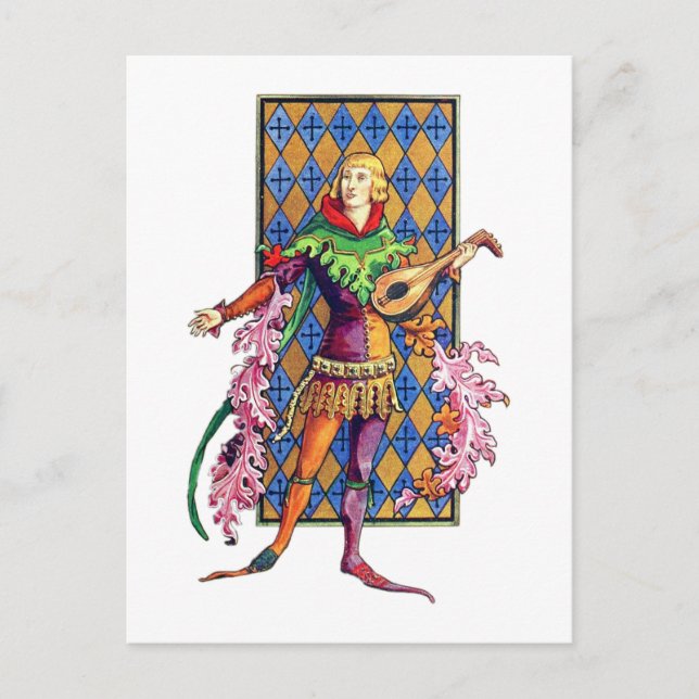 Medieval Minstrel and Lute Postcard (Front)
