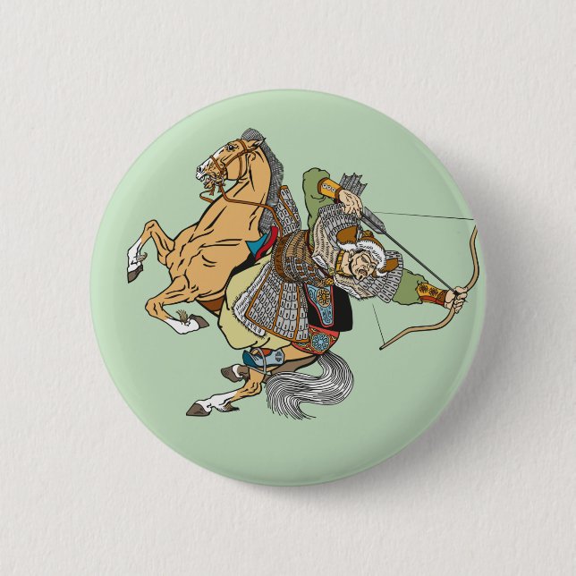 medieval Mongol warrior Button (Front)