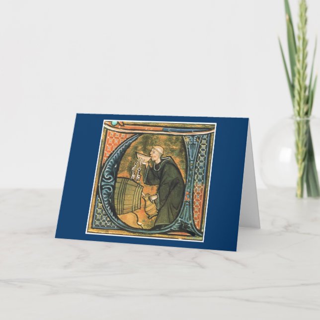 Medieval Monk Tasting Wine Greeting Card (Front)