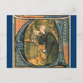 Medieval Monk Tasting Wine Postcard