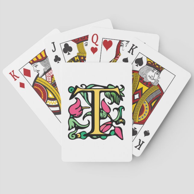 Medieval Monogram Initial T Playing Cards (Back)