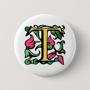 Medieval Monogram Letter T 2 Inch Round Button