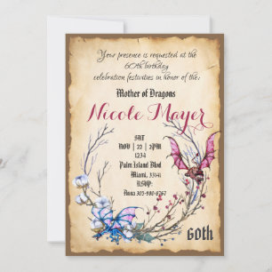 Medieval Mother of Dragon 60th Birthday Invitation