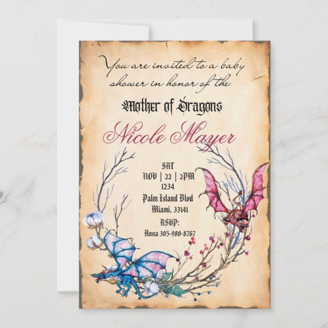 Medieval Mother of Dragons Baby Shower Invitation (Front)