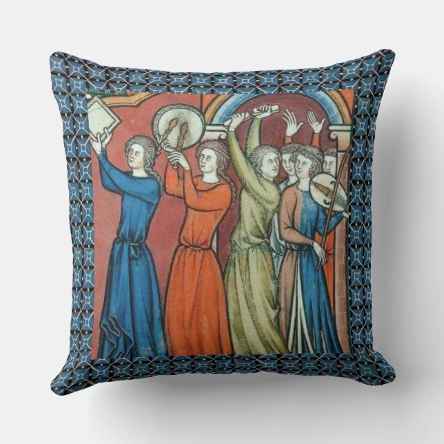 Medieval musicians pillow with blue background (Back)