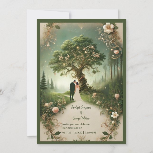 Medieval mystic fantasy engraving Forest Wedding  Invitation (Front)
