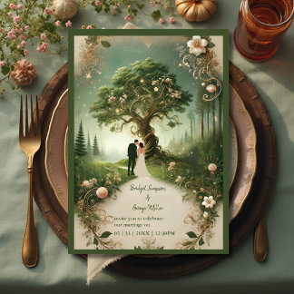 Medieval mystic fantasy engraving Forest Wedding  Invitation