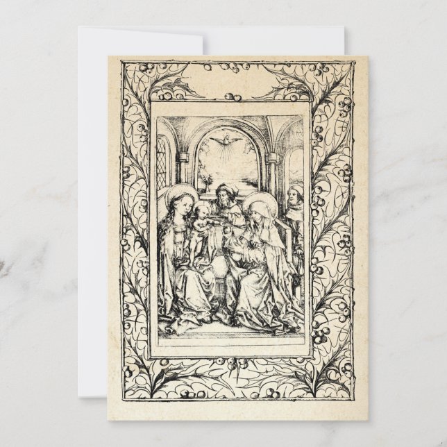 Medieval Nativity Mary and Jesus Holy Border Holid Holiday Card (Front)