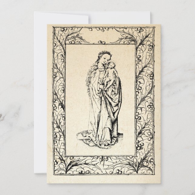 Medieval Nativity Mary and Jesus Holy Border Holid Holiday Card (Front)